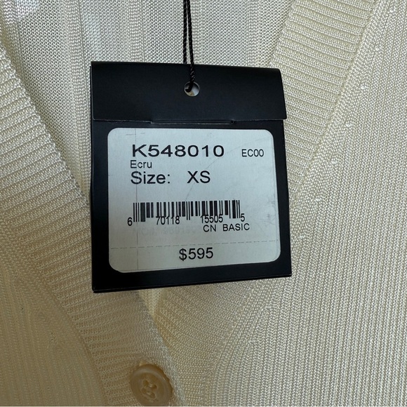 NWT! ST. JOHN Women's XS Ivory Ecru V-Neck Knit Cardigan Sweater Casual Ribbed - Picture 11 of 12